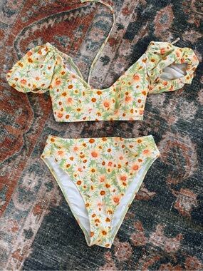 wild fable Floral Bikini Bottoms - White, Green, Orange